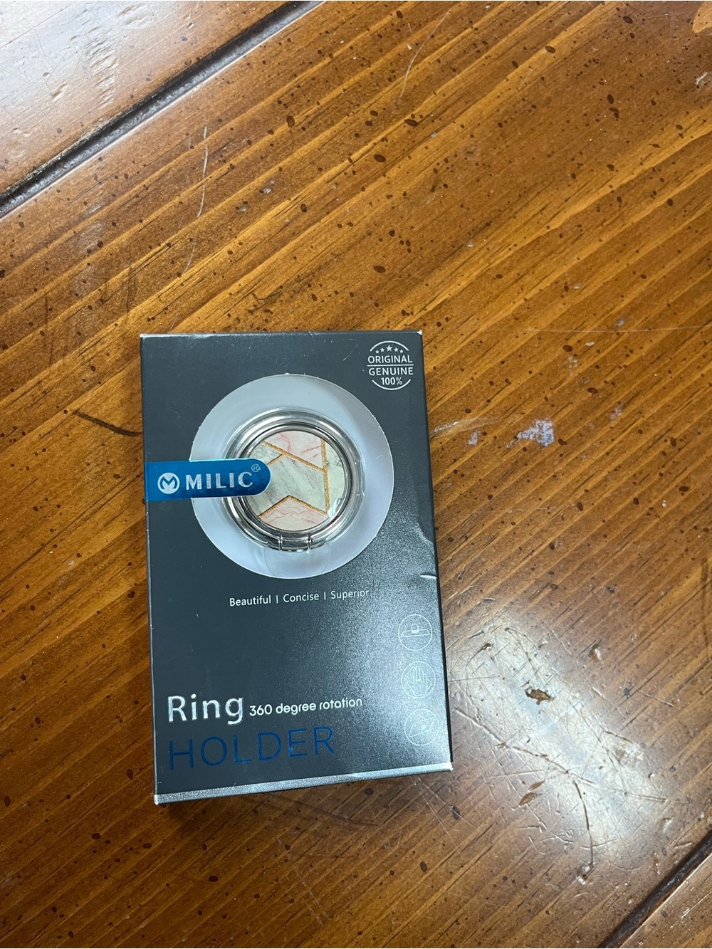 NIB Milic 360° Rotation Phone Ring Holder Stand - Faux Marble Geometric